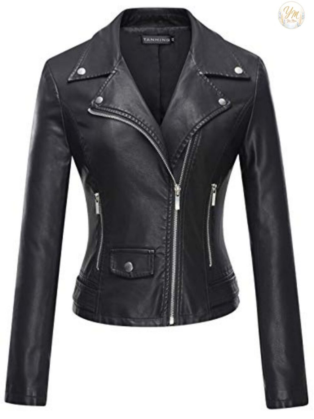 Women's Faux Leather Moto Biker Short Coat Jacket | Zip Up Long Sleeve Casual